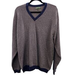 Orvis Sweater Mens Large Cashmere Herringbone Cozy Warm Knit Pullover V-Neck